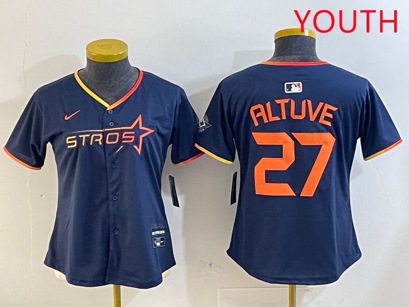 Youth Houston Astros 27 Altuve Drak Blue Three generations Joint Name 2025 Nike MLB Jersey style 410